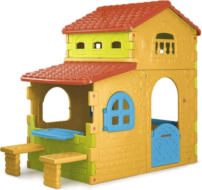 Kinder tuinhuis Super Villa met tafeltje en bankjes FEber