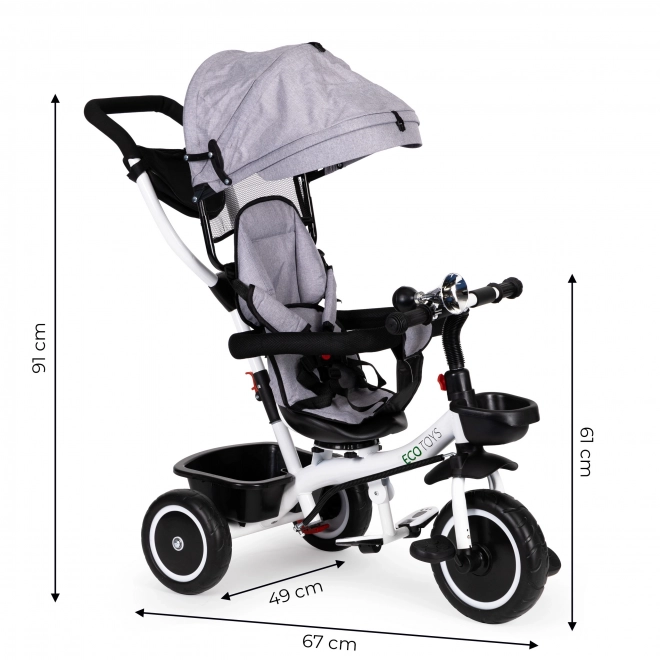 ECOTOYS Driewieler met zonnescherm en stuurstang - grijs