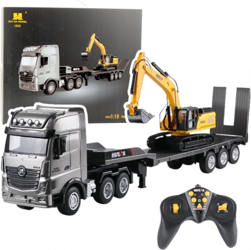 RC-vrachtwagen met oplegger en graafmachine HUINA 1:18 met licht en geluid