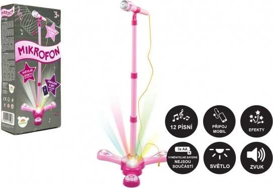 Kinderkaraoke-microfoon op standaard met licht en geluid – Roze