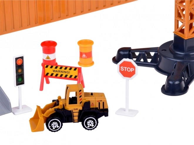 Interactieve set vrachtwagen met uitklapbare oplegger, kraan en heftruck