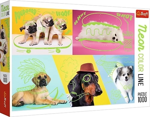 Puzzel 1000 stuks Neon Color Line - Gekke honden