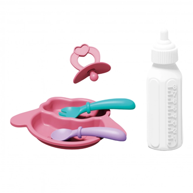 Woopie eerste kinderpop met kinderwagen en eetset