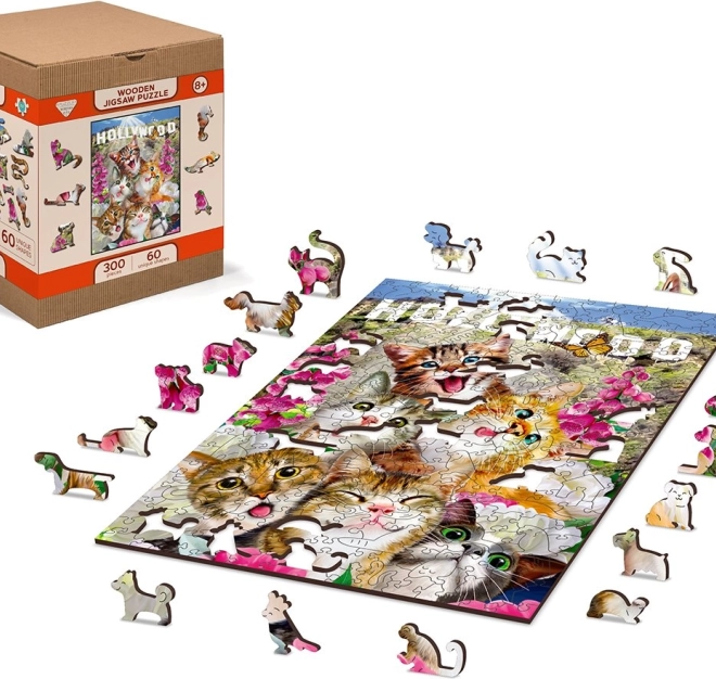 Houten puzzel Kittens in Hollywood - 2-in-1, 75 stukjes