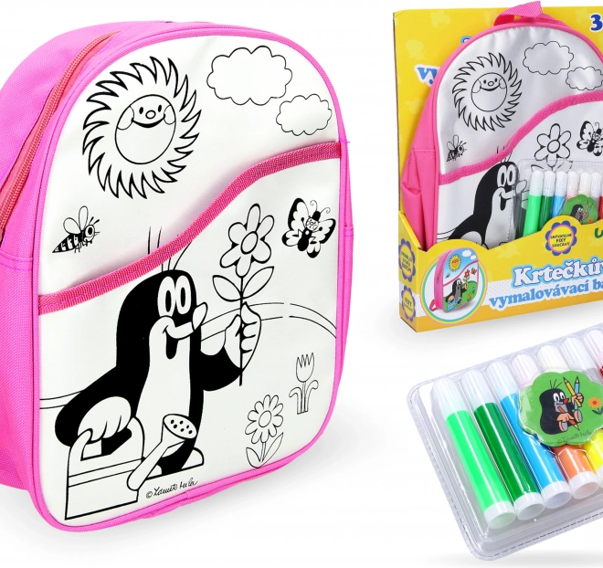 Inkleurbare Rugzak Roze met De Mol, 30 cm en 8 stiften