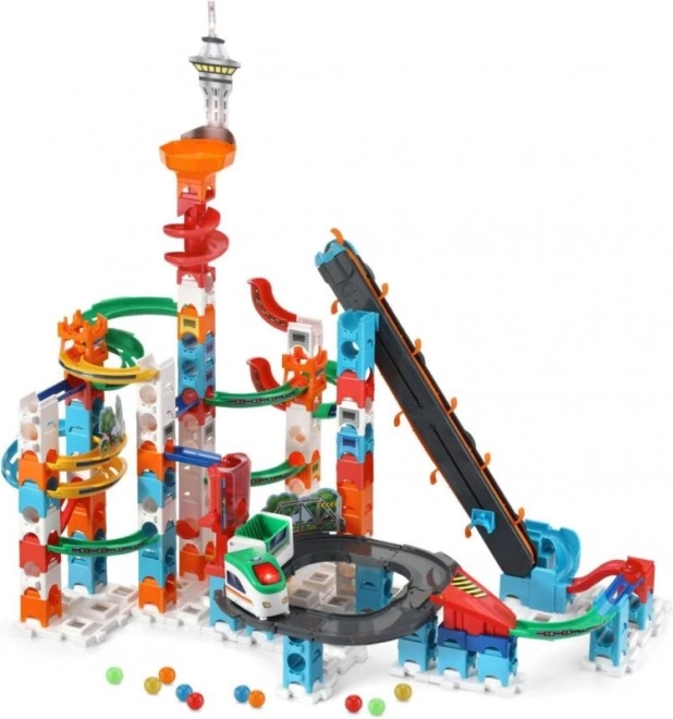 Knikkerbaan VTech Bliksem – wolkenkrabber met treintje en lift