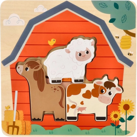 Gelaagde houten puzzel – boerderijdieren