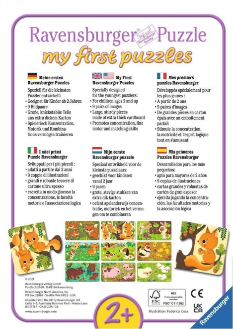 RAVENSBURGER Mijn eerste puzzel – dieren en hun jongen, 9×2 stukjes