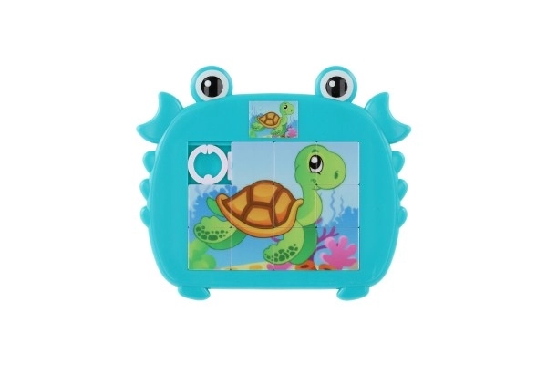 Dierlijke schuifpuzzel plastic 12,5x11cm 4 kleuren op kaart