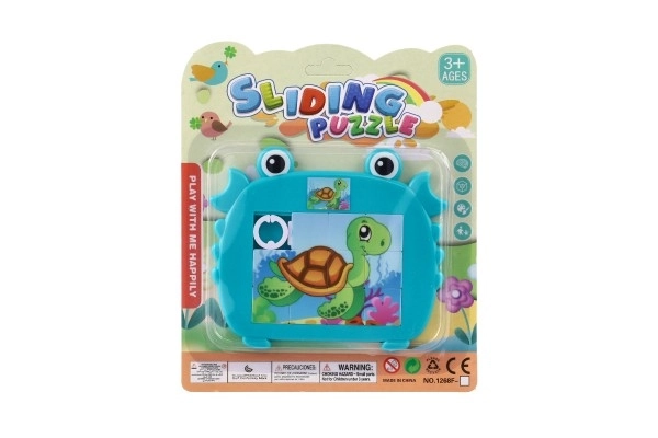 Dierlijke schuifpuzzel plastic 12,5x11cm 4 kleuren op kaart