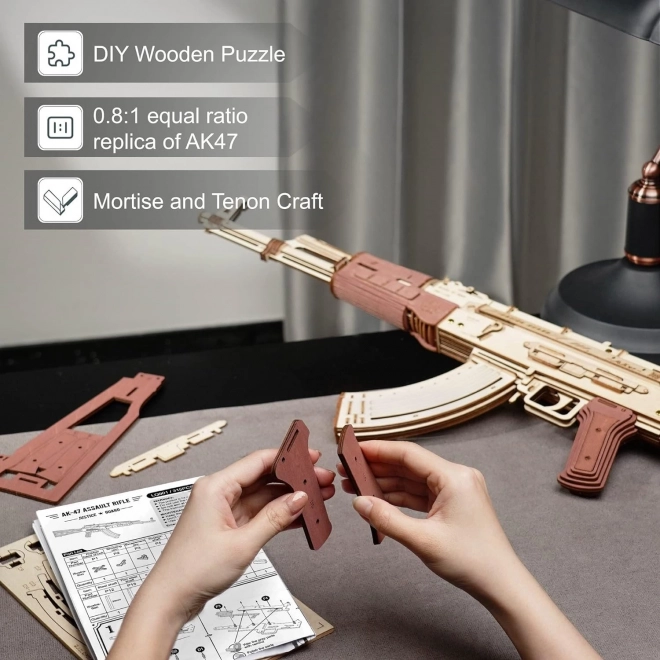 RoboTime 3D Houten Mechanische Puzzel Aanvalsgeweer AK-47