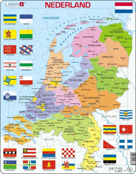 LARSEN puzzel Nederland – politieke kaart 48 stukjes