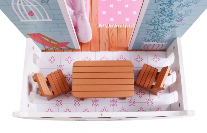 Houten poppenhuis Roze voor kinderen 3+ met uitrusting en meubels