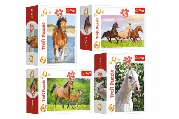 Minipuzzel 54 stuks Paarden 4 soorten in doos 9x6,5x4cm