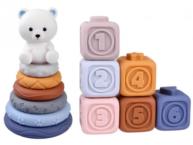 Zachte rubberen sensorische blokken piramide puzzel met teddybeer ZA4819