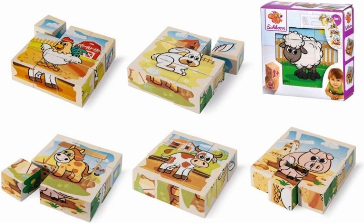 Houten blokpuzzel EICHHORN met boerderijmotief, 9 stuks