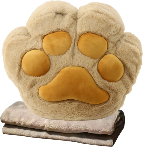 Pluche kussen met handzak en deken, beige 40 cm