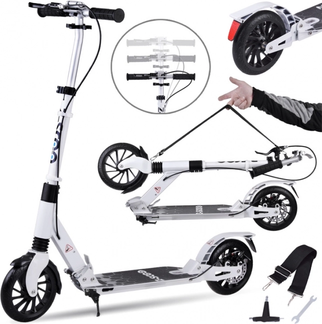 Grote opvouwbare stadsstep met vering en remmen tot 100 kg – Wit