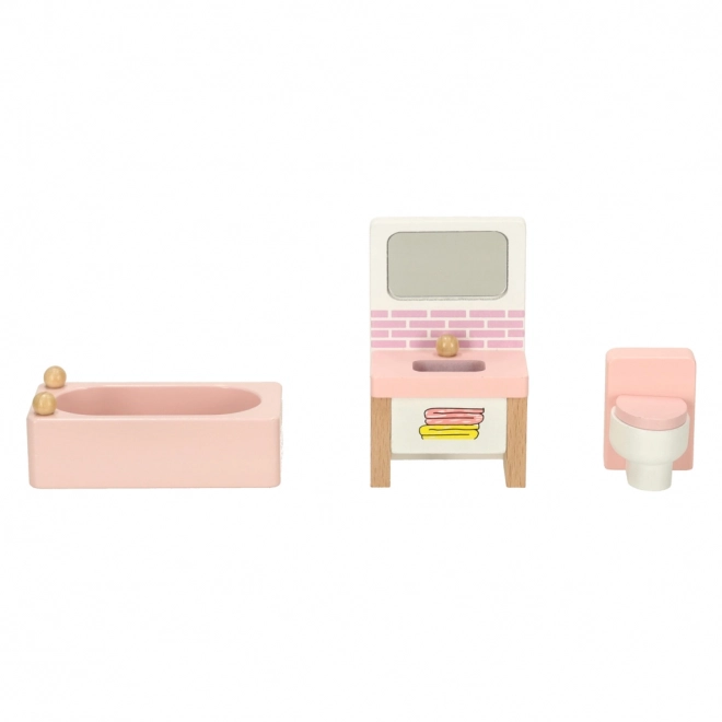 Houten meubeltjes voor poppenhuis - woonkamer, slaapkamer, badkamer, keuken roze