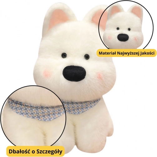 Pluchen hondje met blauwe sjaal wit 33 cm
