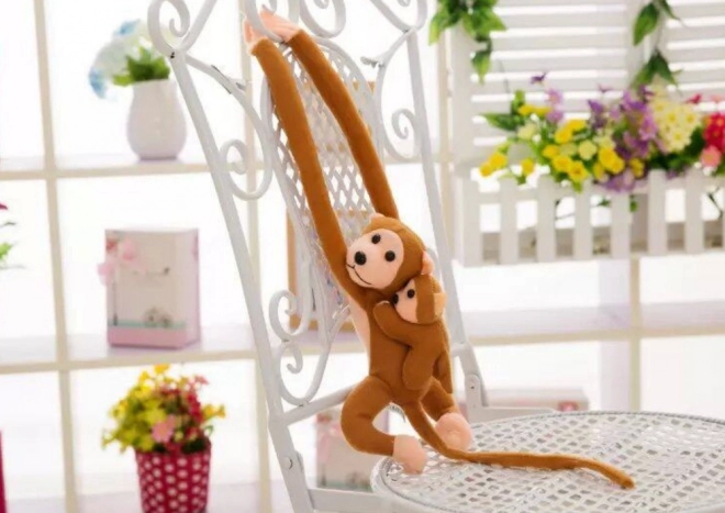 Pluchen Aap met Baby Lichtbruin 90 cm
