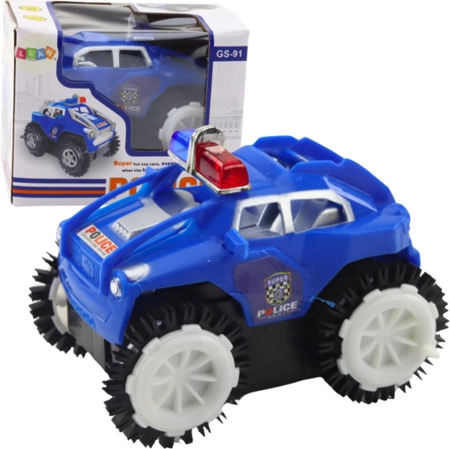 Politiewagentje dat kantelt met licht- en geluidseffecten, blauw