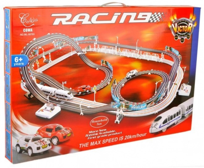 Elektrische Trein Racetrack 2-in-1 voor kinderen 6+ met afstandsbediening + locomotieven + wagons + autootjes