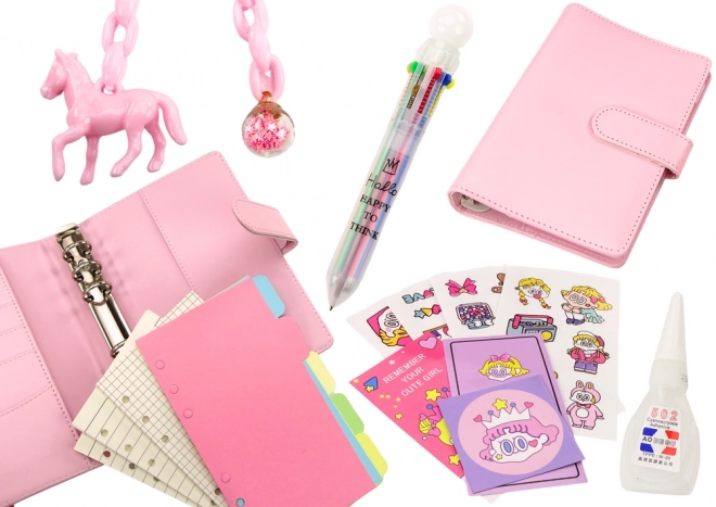 Reeks lederen accessoires Notities Lederen roze