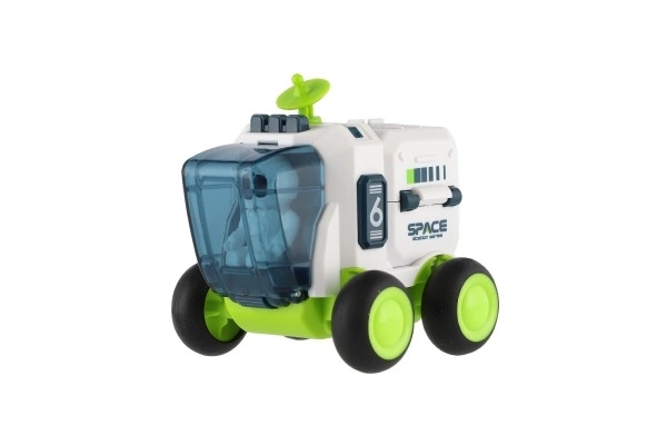 Auto ruimtevaart plastic 8x9cm op traagheidsmotor 2 kleuren