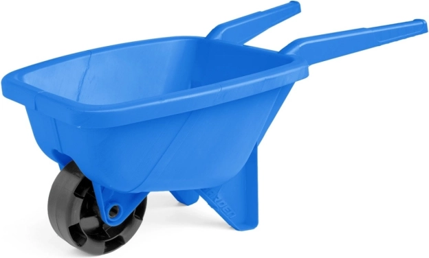 Blauw kinderkruiwagentje voor in het zand