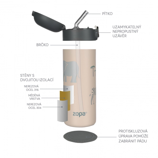 Thermosfles voor vloeistoffen met rietje 400 ml, Bergen
