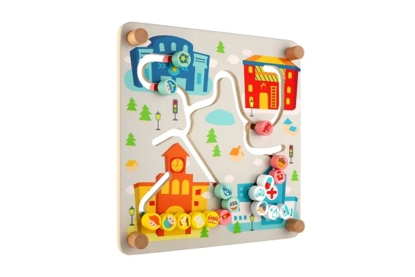 Inlegpuzzel/educatieve doolhof Stad/Recycling 2-in-1 houten 30x30cm in doos 32x32x6cm