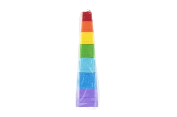 Kubus piramide stapelset kunststof vierkant gekleurd 7 stuks in zakje 12m+