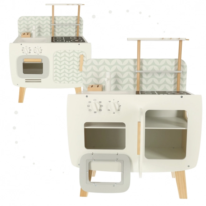 Retro houten kinderkeuken met accessoires