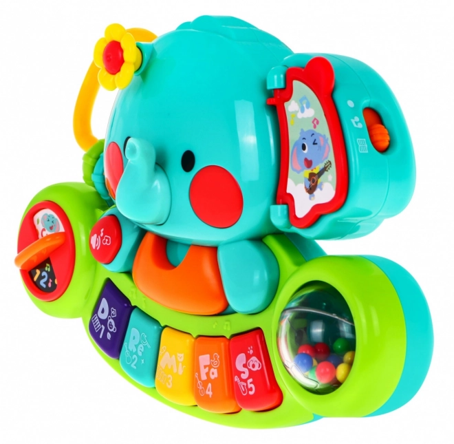 Interactieve olifant met mini piano voor kinderen vanaf 6m+ Muziekspeeltje en rammelaar