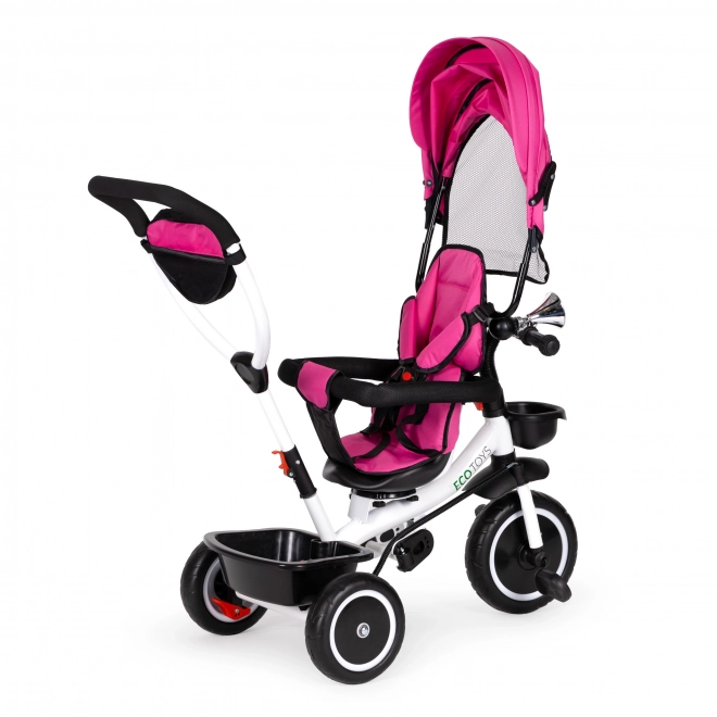 ECOTOYS Driewieler met dak en duwstang - roze