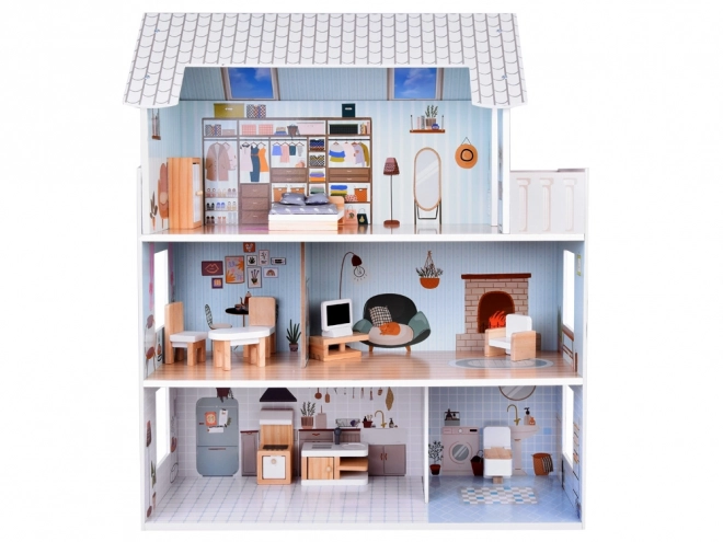 Betoverend huisje met meubels Stijlvolle houten villa voor poppen ZA5368