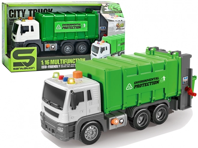Vuilniswagen, wrijvingsaandrijving Geluidseffecten groen 1:16 Scheiding