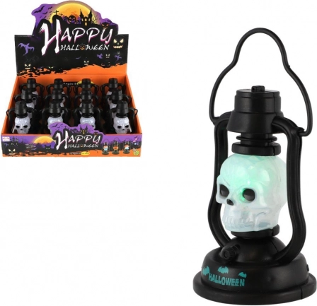 Mini Halloween-lantaarn met schedel op batterijen, licht en geluid 7 × 12 cm