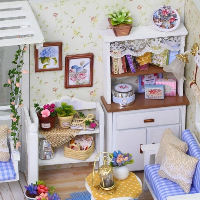 Houten poppenhuis in retro stijl met LED-verlichting