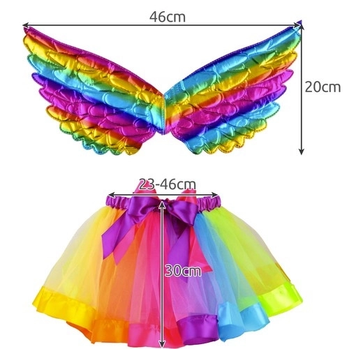 Eenhoorn kostuum met een regenboogrok en vleugels