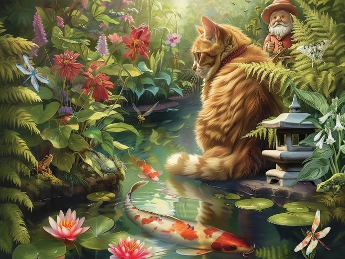 Puzzel Kat en Koi 275 stukjes XL