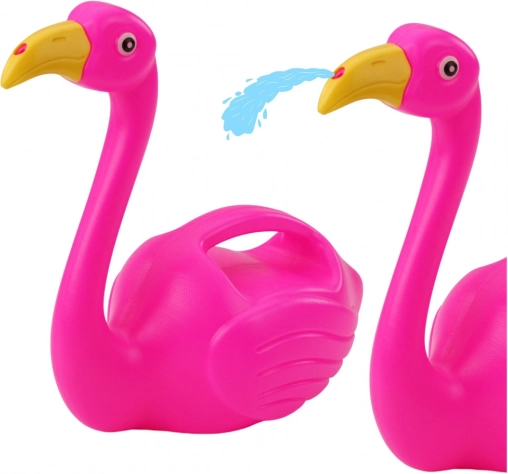 Roze plastic kinder-gietertje in de vorm van een flamingo