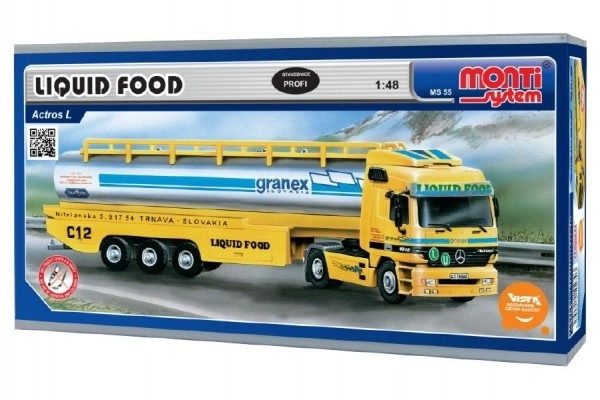 Bouwpakket Monti System MS 55 Vloeibaar Voedsel Actros L-MB 1:48 in doos 31,5x16,5x8cm