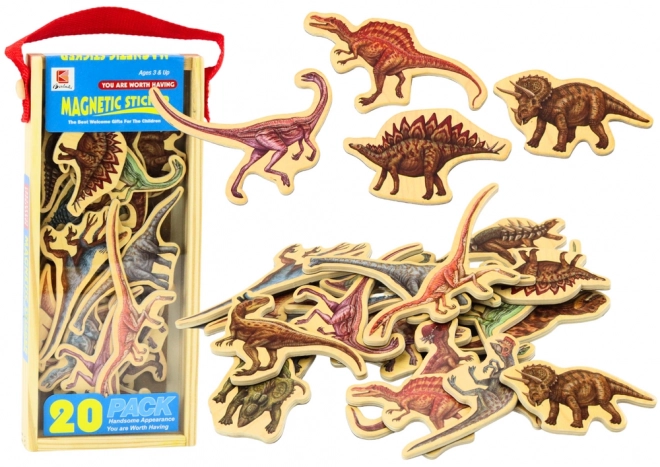 Houten magneten Dinosaurussen set van 20 stuks gekleurd