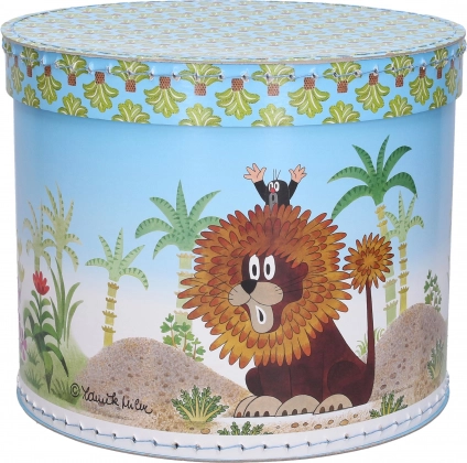 Ronde doos met motief van De Mol en de leeuw