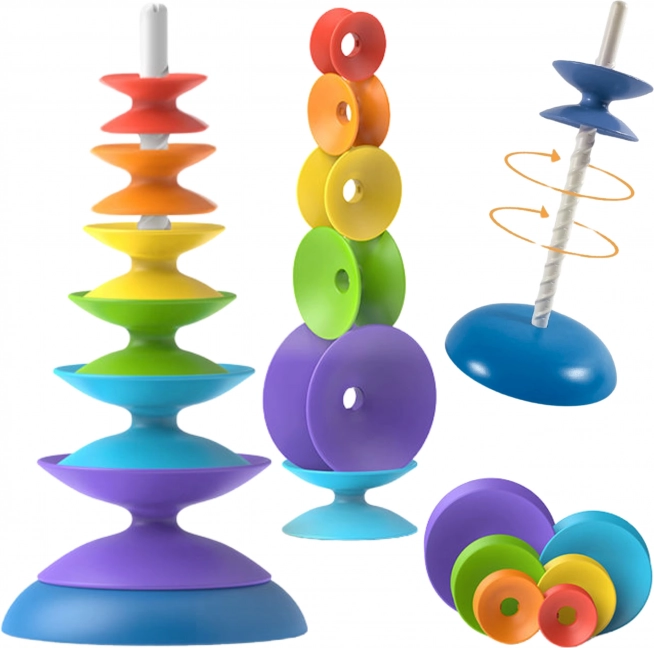 kleurrige spiraaltoren WOOPIE – educatief stapelspeelgoed voor kinderen 10m+