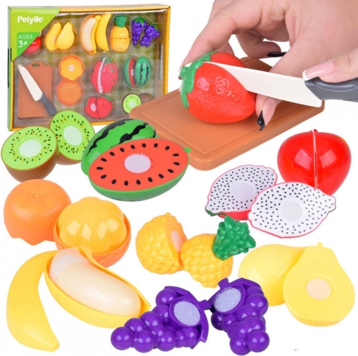 Plastic fruit om te snijden met snijplank en mes - keukenset