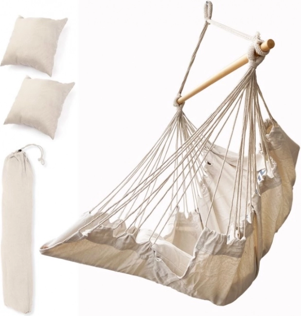 Braziliaanse hangstoel met voetensteun 130 cm beige