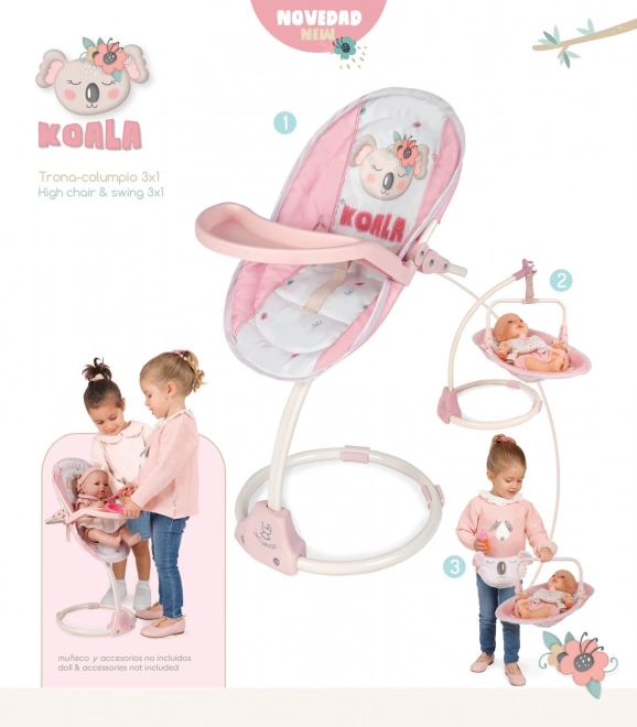 Multifunctionele kinderstoel en schommel voor poppen 3 in 1 Koala